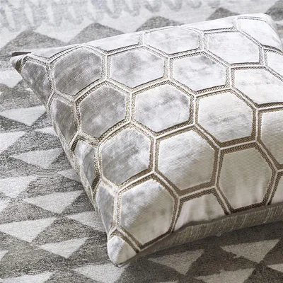 The Rug Seller Manipur Hexagonal Velvet Cushion By Designers Guild in Oyster Grey