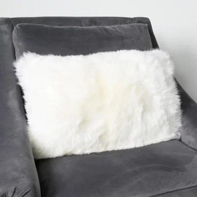 The Rug Seller Claudia Bolster Long Hair Sheepskin Cushion in Natural White30x50cm