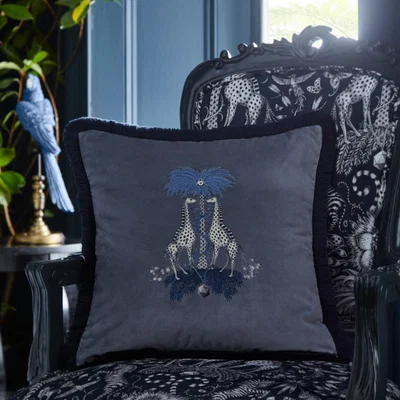 The Rug Seller Kruger Spotty Giraffe Cushion by Emma J Shipley in Charcoal Grey