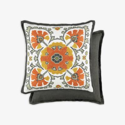 The Rug Seller Alexi Couture Embroidered Cushion By William Yeoward in Spice Orange