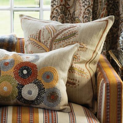 The Rug Seller Fiorela Embroidered Stem Cushion By William Yeoward in Spice Yellow
