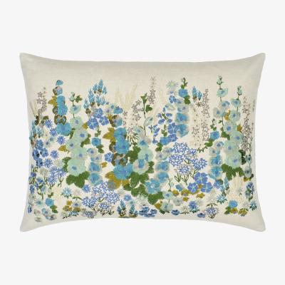 The Rug Seller Designers Guild Hollyhock Floral Cushion in Celadon Blue