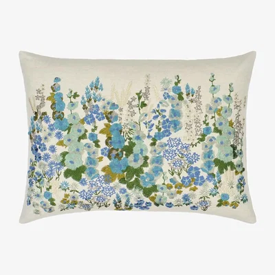 The Rug Seller Designers Guild Hollyhock Floral Cushion in Celadon Blue