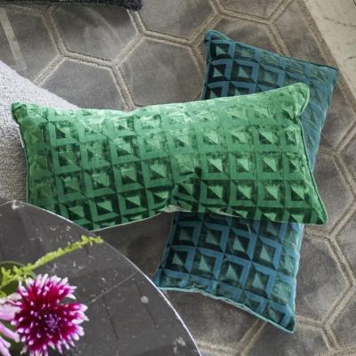 The Rug Seller Monserrate Geometric Cushion By Designers Guild in Viridian Green