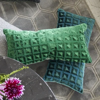 The Rug Seller Monserrate Geometric Cushion By Designers Guild in Viridian Green
