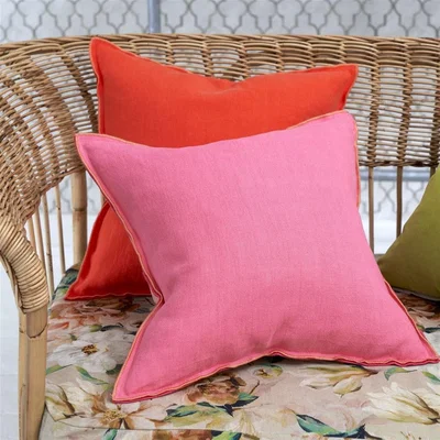 The Rug Seller Designers Guild Brera Lino Plain Reversible Cushion in Hibiscus and Peach