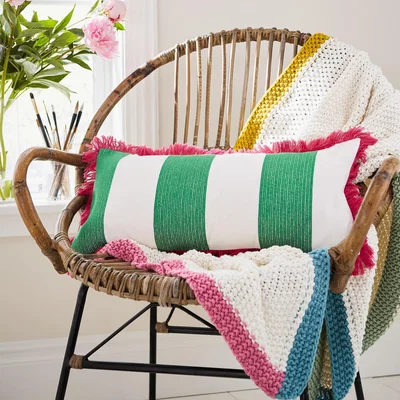 The Rug Seller Hydrangea Floral Stripe Cushion by Joules in Multi&nbsp;30x60cm