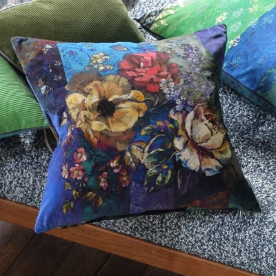 The Rug Seller Minakari Floral Cushion By Designers Guild in Cobalt Blue