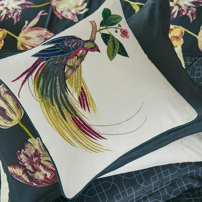 The Rug Seller Tulipomania Bird Designer Cushion by Sanderson in Ivory Ink