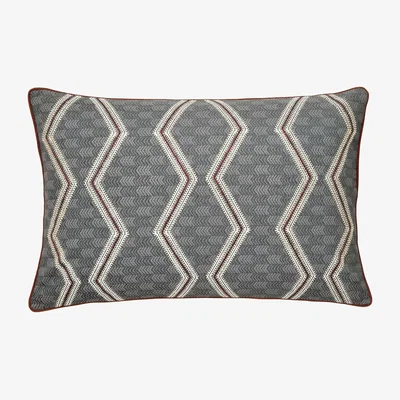 The Rug Seller Senko Embroidered Geometric Cotton Cushion in Sienna