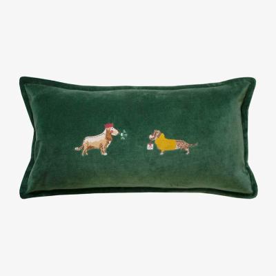 The Rug Seller Christmas Dogs Cushion in Forest Green By Sophie Allport