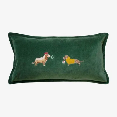 The Rug Seller Christmas Dogs Cushion in Forest Green By Sophie Allport