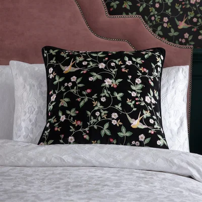 The Rug Seller Wild Strawberry Velvet Cushion By Wedgwood in Noir Black50x50cm