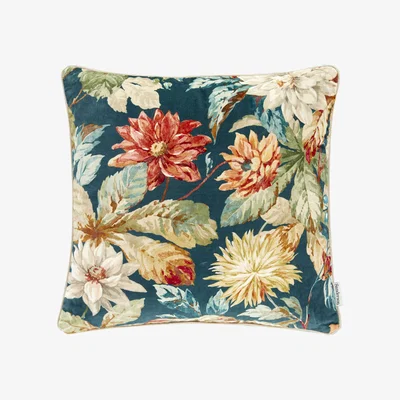 The Rug Seller Dahlia Rosehip Velvet Cushion By Sanderson in Teal