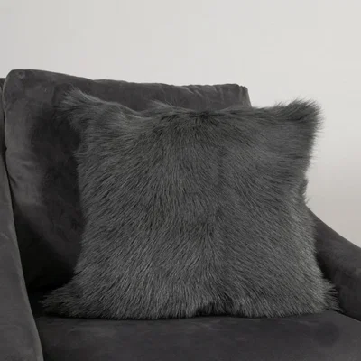 The Rug Seller Florie Plain Goatskin Cushion in Smoke Grey45x45cm