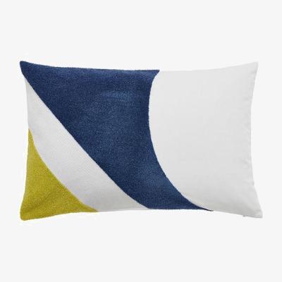 The Rug Seller Embroidered Geo Cushion by DKNY in Fennel & Navy