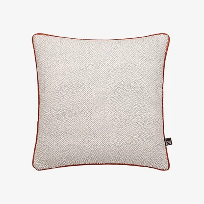 The Rug Seller Leighton Boucle Velvet Piping Cushion in Ecru Salmon Pink43x43cm