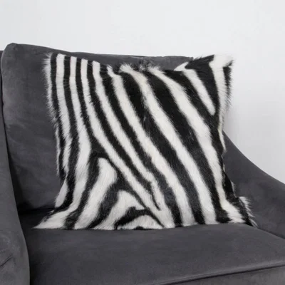 The Rug Seller Goma Zebra Print Goatskin Cushion in Black White45x45cm