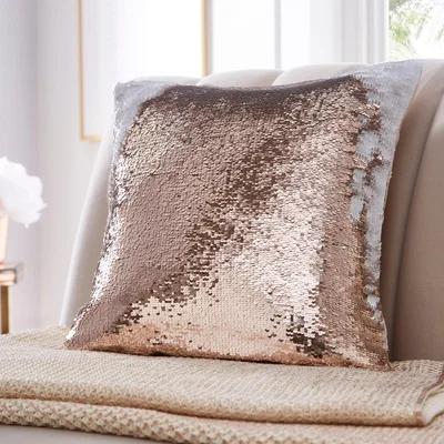 The Rug Seller Sequin Encrusted Cushion By Tess Daly in Rose Gold