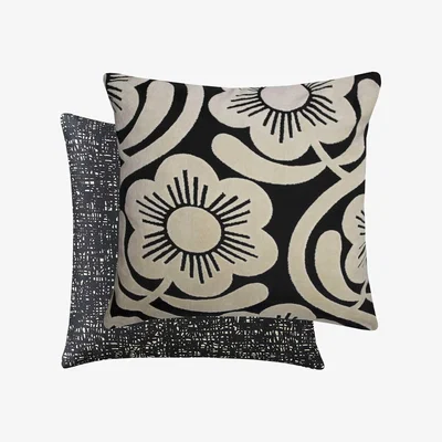 The Rug Seller Apple blossom Velvet Cushion in Noir Black by Orla Kiely