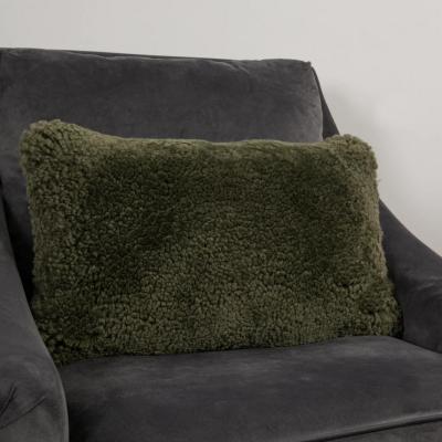 The Rug Seller Talia Bolster Sheepskin Cushion in Khaki Green35x50cm