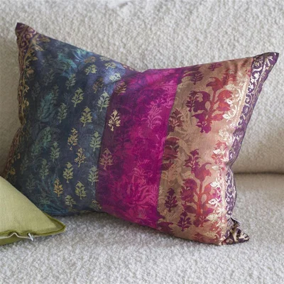 The Rug Seller Kasavu Striped Cushion By Designers Guild in Amethyst Purple