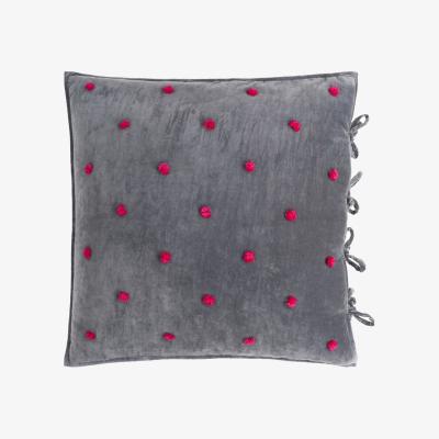 The Rug Seller Designers Guild Sevanti Rectangular Quilted Cushion With Pom Poms in Graphite