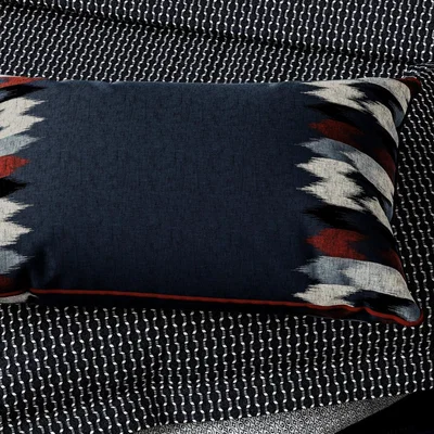 The Rug Seller Aruni Flamestitch Cushion by Bedeck of Belfast in Midnight Blue&nbsp;70x40cm