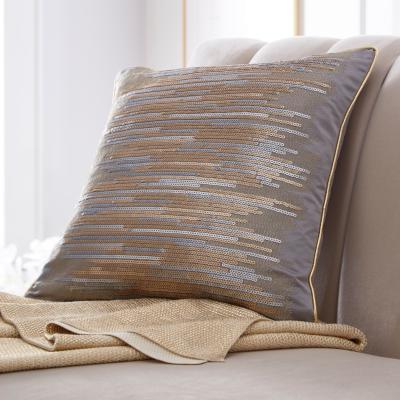 The Rug Seller Shimmer Sequin Piping Cushion By Tess Daly in Gold Yellow