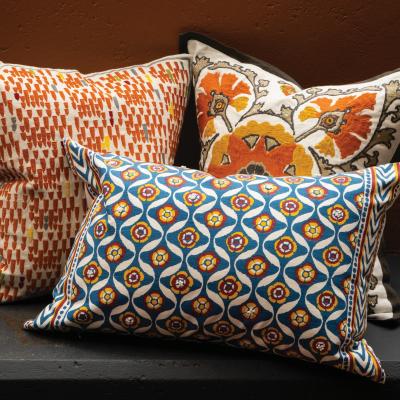 The Rug Seller Kailani Chevron Embroidered Cushion By William Yeoward in Spice Orange