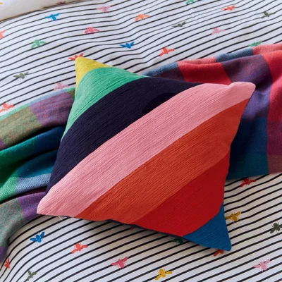 The Rug Seller Rainbow Bee Striped Cotton Cushion by Joules in Multi&nbsp;45x45cmcm