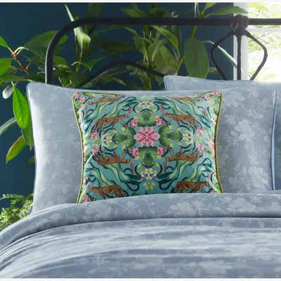 The Rug Seller Menagerie Botanical Velvet Cushion By Wedgwood in Aqua Blue43x43cm
