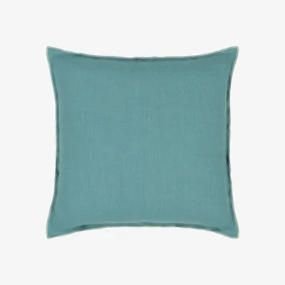 The Rug Seller Designers Guild Brera Lino Plain Reversible Cushion in Ocean and Celadon Blue