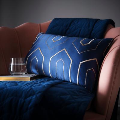 The Rug Seller Phoebe Geometric Embroidery Cushion By Tess Daly in Midnight Blue