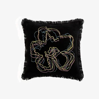 The Rug Seller Uxman Embroidered Tassel Cushion by Ted Baker in Black