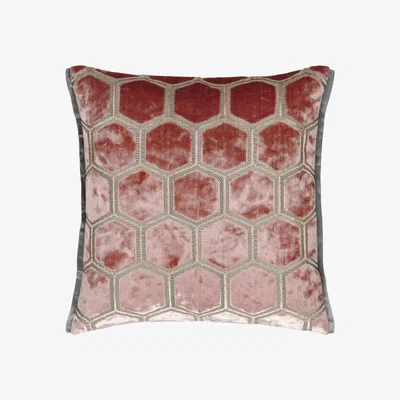 The Rug Seller Manipur Hexagonal Velvet Cushion By Designers Guild in Coral Pink