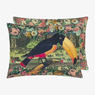 The Rug Seller Toucan Floral Cushion in Sepia Brown by John Derian60x45cm