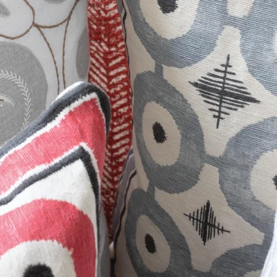 The Rug Seller Daria Geometric Embroidered Cushion By William Yeoward in Cloud Grey&nbsp;50x50cm