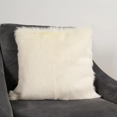 The Rug Seller Florie Plain Goatskin Cushion in Ivory45x45cm