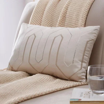 The Rug Seller Phoebe Geometric Embroidery Cushion By Tess Daly in Champagne Beige&nbsp;50x30cm