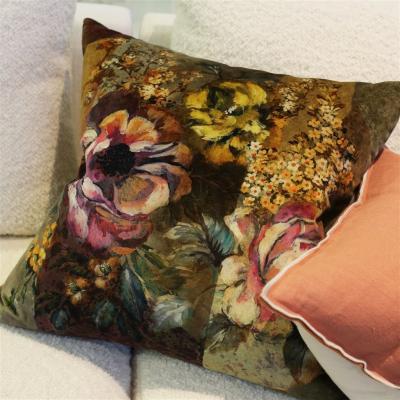 The Rug Seller Minakari Floral Cushion By Designers Guild in Rosewood Brown