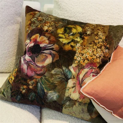 The Rug Seller Minakari Floral Cushion By Designers Guild in Rosewood Brown