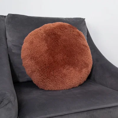 The Rug Seller Talia Round Sheepskin Cushion in Coral Orange40x40cm