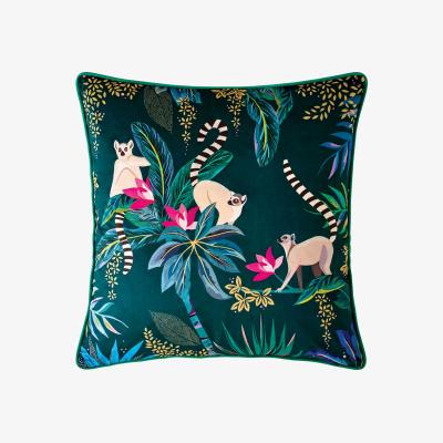 The Rug Seller Lemur Feather Cushion By Sara Miller in Dark Green