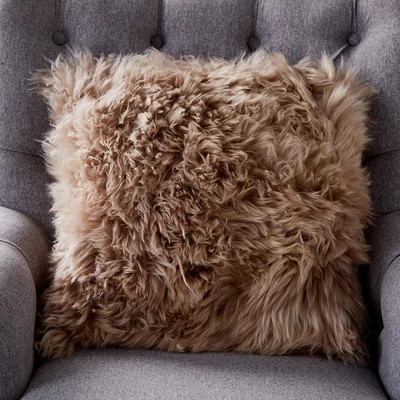 The Rug Seller Greta Long Hair Sheepskin Cushion in Light Brown45x45cm