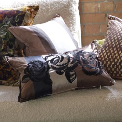 The Rug Seller Kasuti Floral Embroidered Cushion By Designers Guild in Taupe Brown