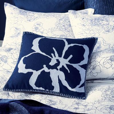 The Rug Seller Magnolia Embroidery Flower Cushion by Ted Baker in Navy Blue50x50cm