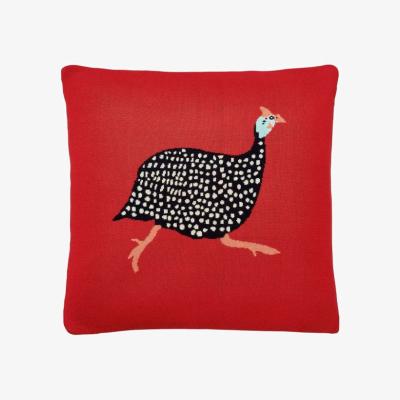 The Rug Seller Guinea Fowl Bird Cotton Cushion by Designer Joules in Rust