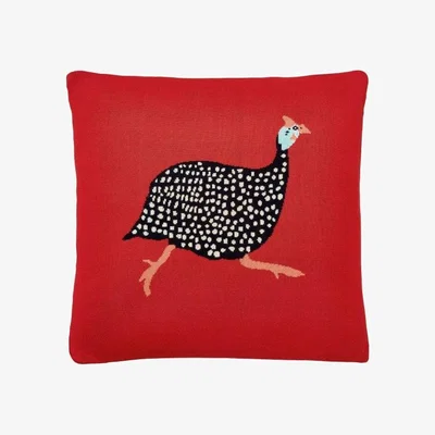 The Rug Seller Guinea Fowl Bird Cotton Cushion by Designer Joules in Rust