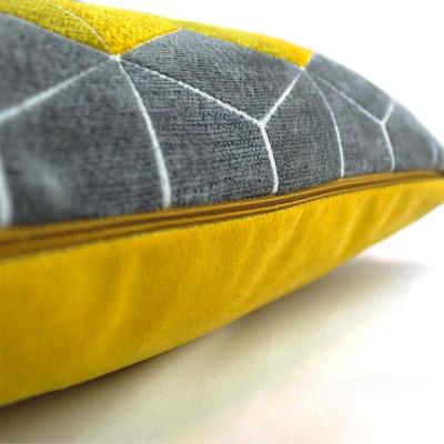 The Rug Seller Lennox Geometric Cube Cushion in Grey Yellow